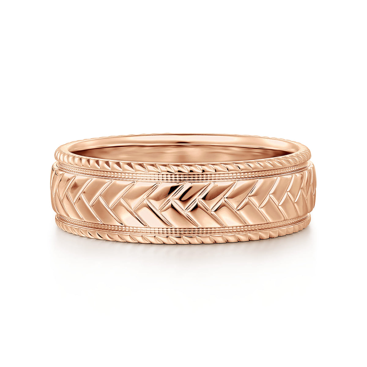 14K Rose Gold 7mm - Mens Wedding Band High Polish Finish in High Polished Finish — Gabriel & Co. MBM0208-70K4JJJ