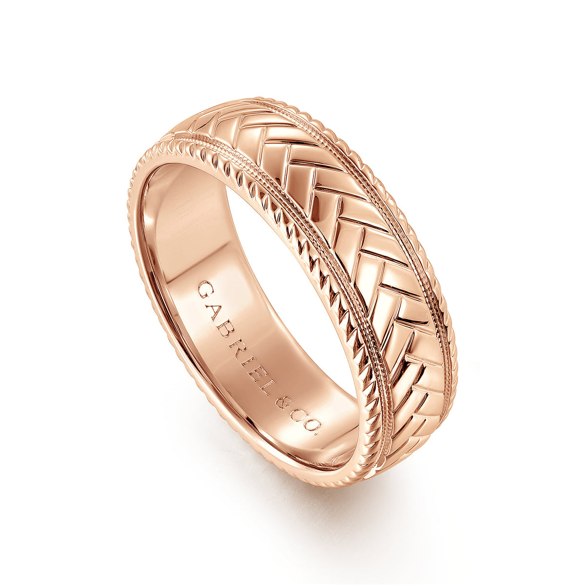14K Rose Gold 7mm - Mens Wedding Band High Polish Finish in High Polished Finish — Gabriel & Co. MBM0208-70K4JJJ