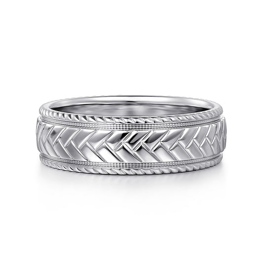14K White Gold 7mm - Chevron Design Men's Wedding Band — Gabriel & Co. MBM0208-70W4JJJ