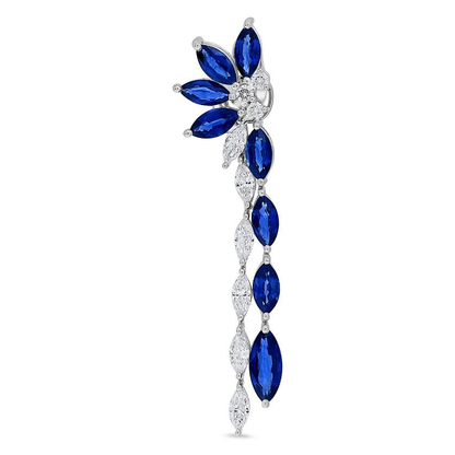 Half Flower Sapphire Marquise and Diamond Drop Earrings — view 1