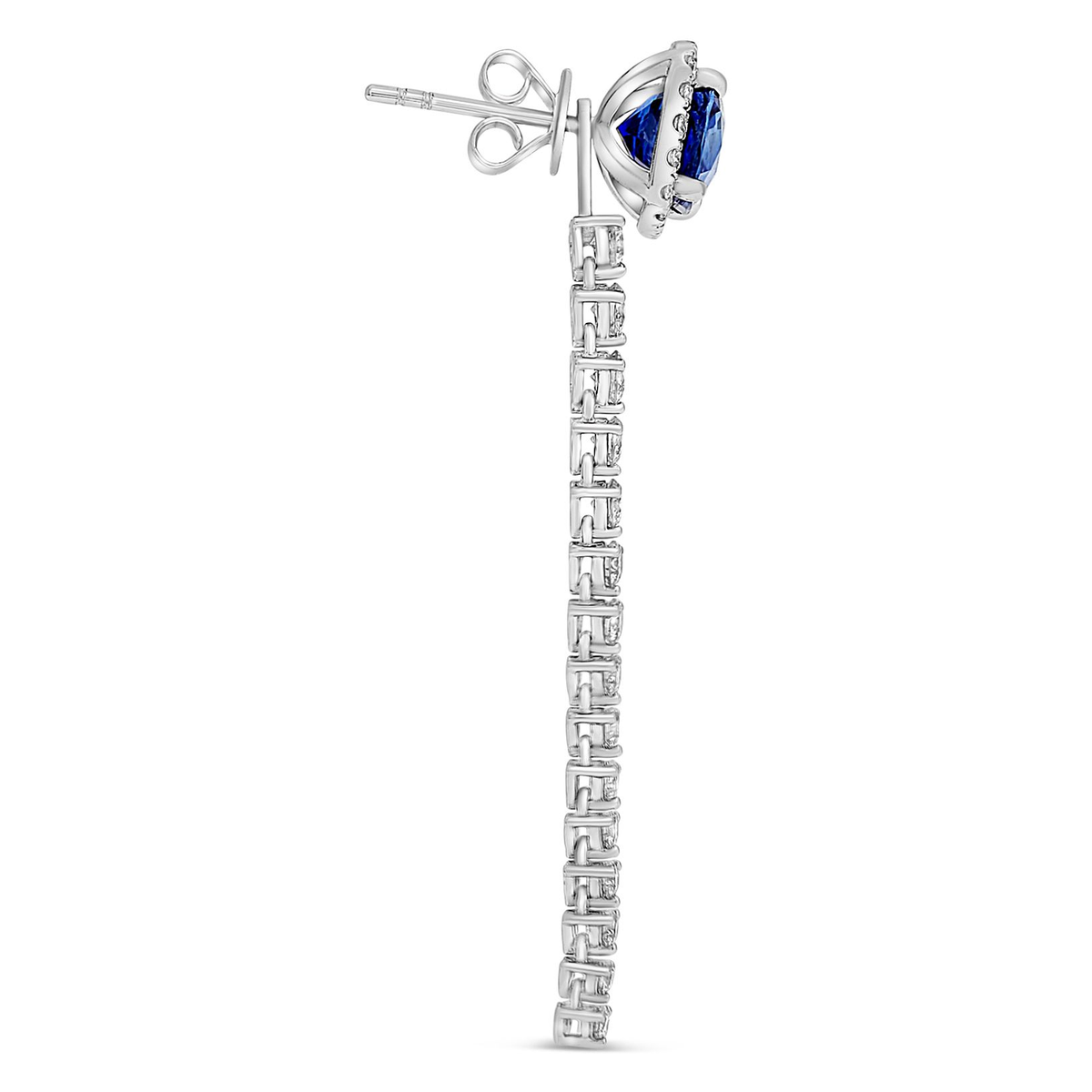 Sapphire and Diamond Drop Earrings in 18K White Gold — view 1