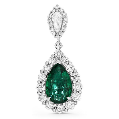 Pear Shape Emerald and Diamond Drop Earrings — view 1