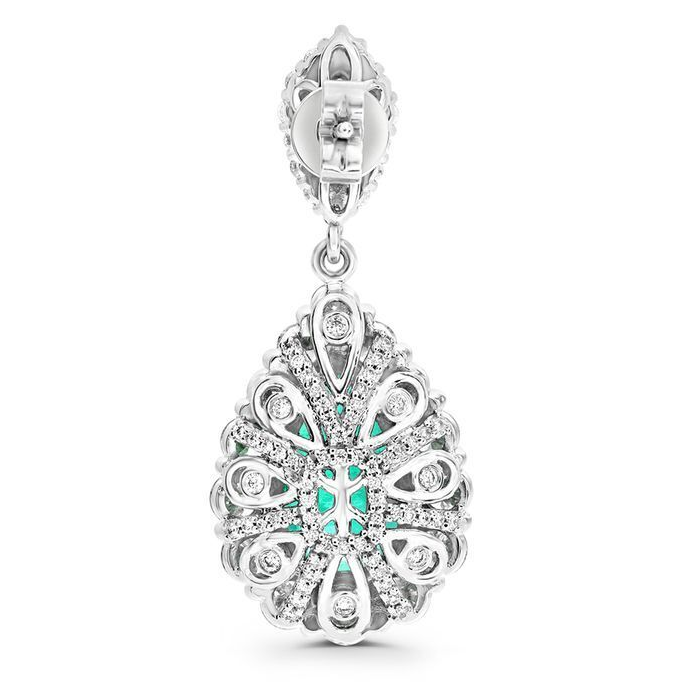 Pear Shape Emerald and Diamond Drop Earrings — view 3