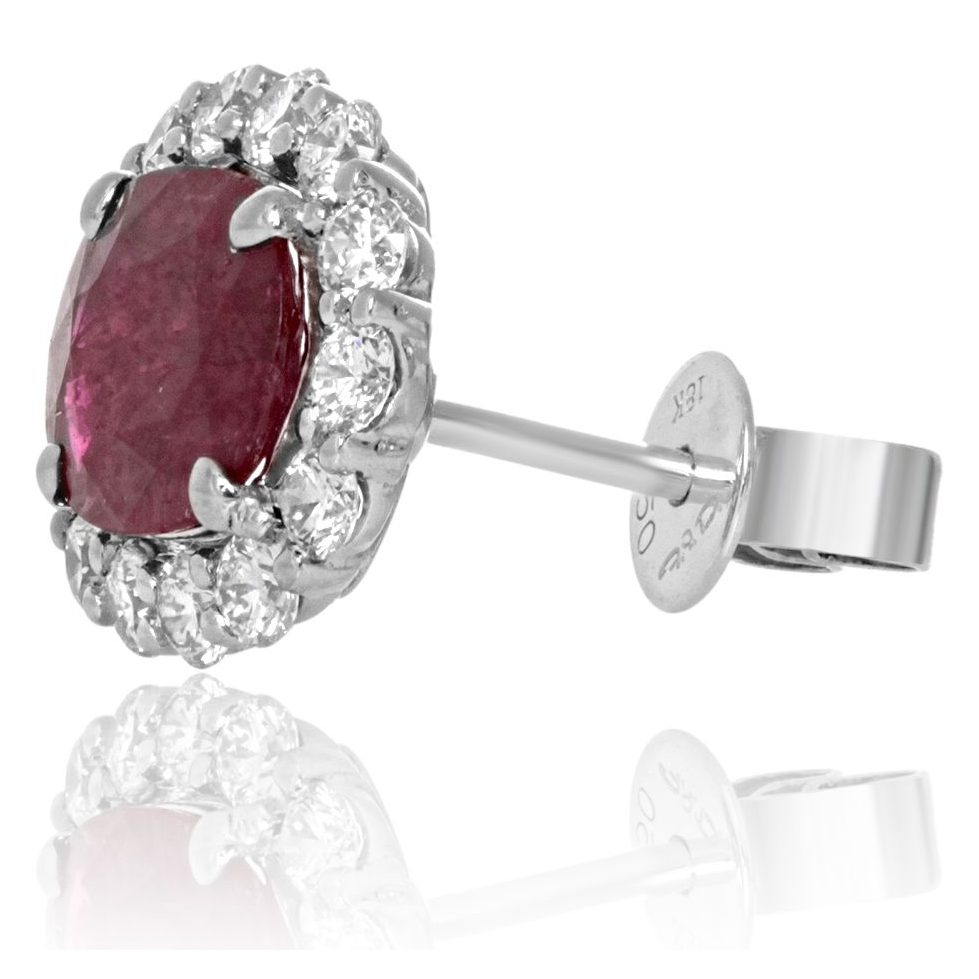 Oval Ruby & Diamond Stud Earrings — view 1