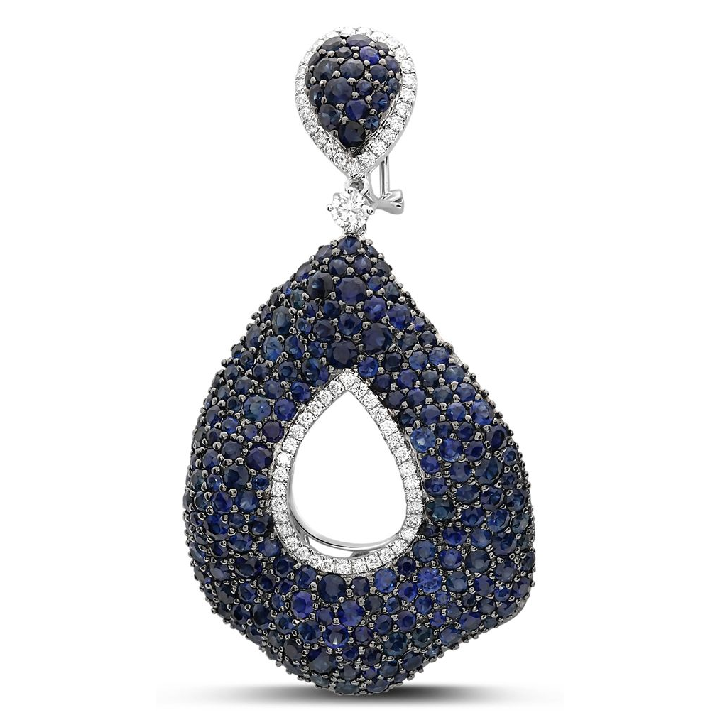 Blue Sapphire Cluster Drop Earrings — view 1