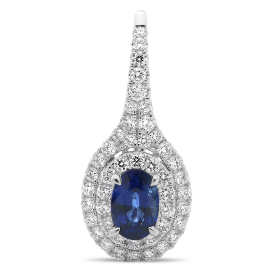 Oval Blue Sapphire & Diamond Earrings — view 2