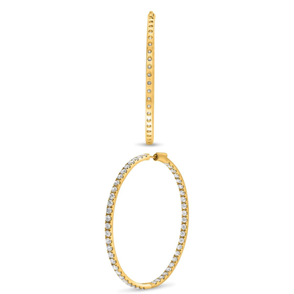 Yellow Gold 2 Inch 7 carat Diamond Hoop Earrings — view 1
