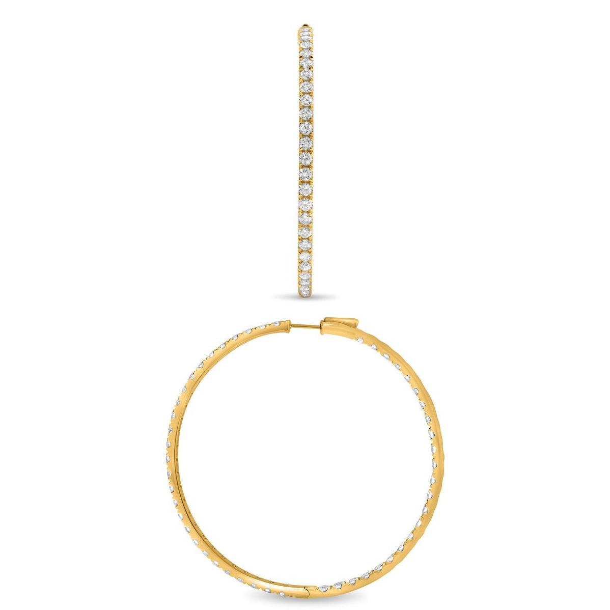 Yellow Gold 2 Inch 7 carat Diamond Hoop Earrings — view 2