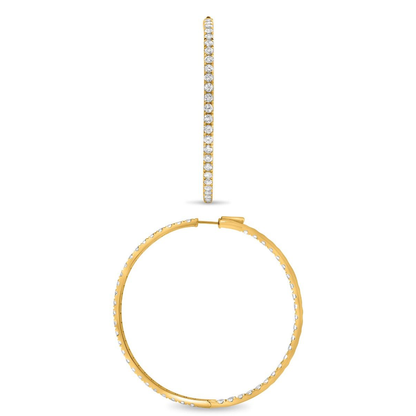 Yellow Gold 2 Inch 7 carat Diamond Hoop Earrings — view 2