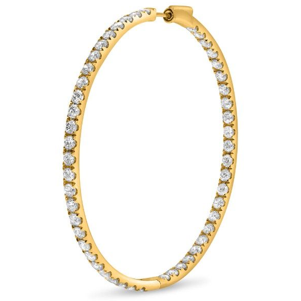 Yellow Gold 2 Inch 7 carat Diamond Hoop Earrings — front view