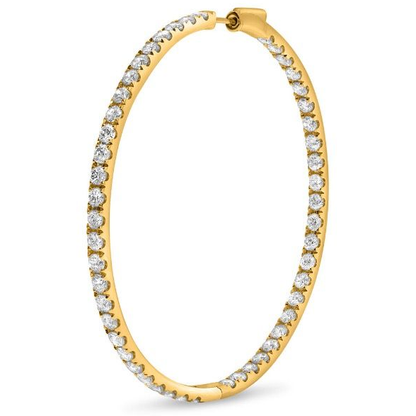 Yellow Gold 2 Inch 7 carat Diamond Hoop Earrings — front view