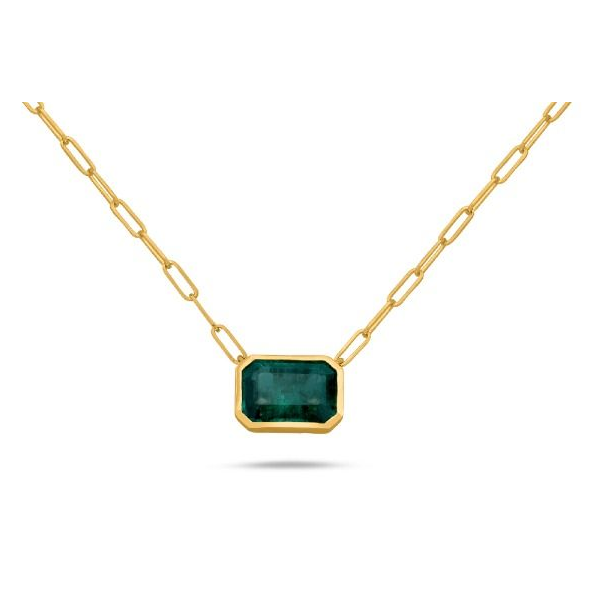 Yellow Gold Paper Clip Bezel Emerald Necklace — view 3