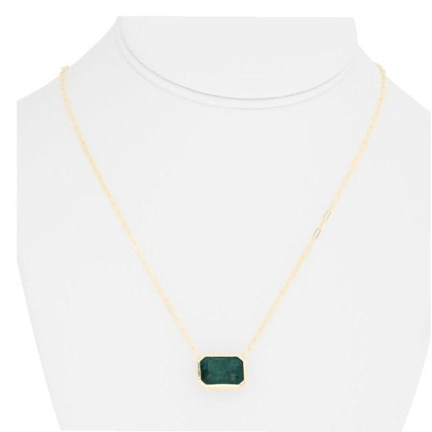 Yellow Gold Paper Clip Bezel Emerald Necklace — view 2