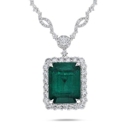 18.14 Carat Diamond Halo Emerald Necklace — view 2