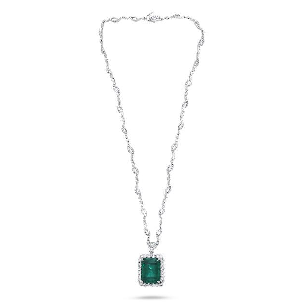 18.14 Carat Diamond Halo Emerald Necklace — view 1