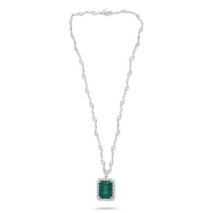 18.14 Carat Diamond Halo Emerald Necklace — view 1