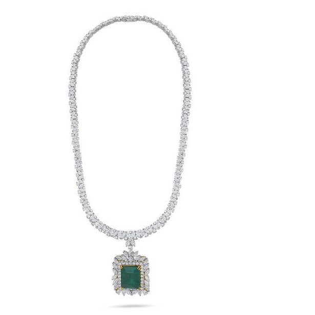 24.42 ct Emerald and Diamond Necklace — view 1