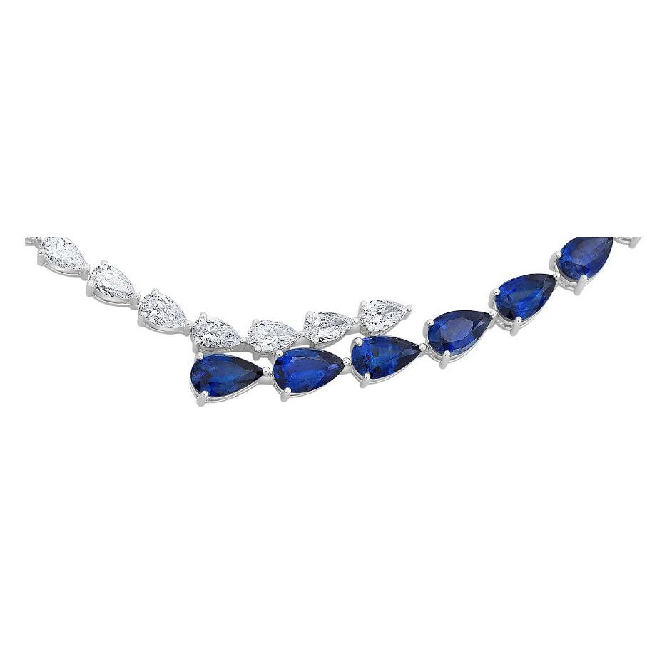 Two Row Pear Shaped Sapphire and Diamond Necklace — view 2