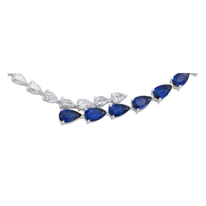 Two Row Pear Shaped Sapphire and Diamond Necklace — view 2