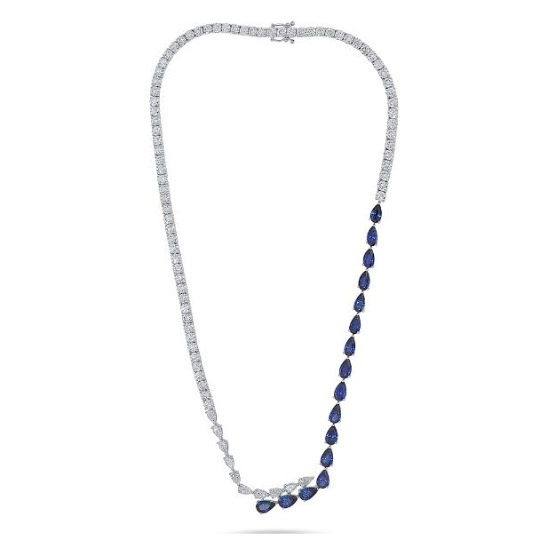 Two Row Pear Shaped Sapphire and Diamond Necklace — view 1