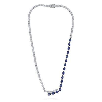 Two Row Pear Shaped Sapphire and Diamond Necklace — view 1