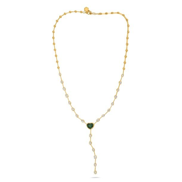 Yellow Gold 3.17ct Heart Tsavorite Lariat Necklace — view 1