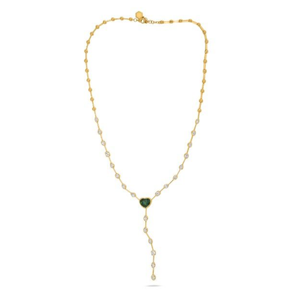 Yellow Gold 3.17ct Heart Tsavorite Lariat Necklace — view 1
