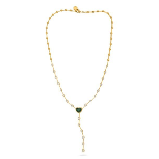 Yellow Gold 3.17ct Heart Tsavorite Lariat Necklace — view 1