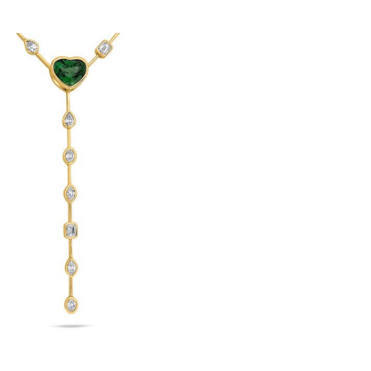 Yellow Gold 3.17ct Heart Tsavorite Lariat Necklace — view 2