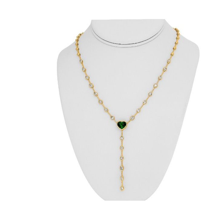 Yellow Gold 3.17ct Heart Tsavorite Lariat Necklace — view 3