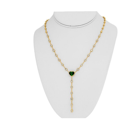 Yellow Gold 3.17ct Heart Tsavorite Lariat Necklace — view 3