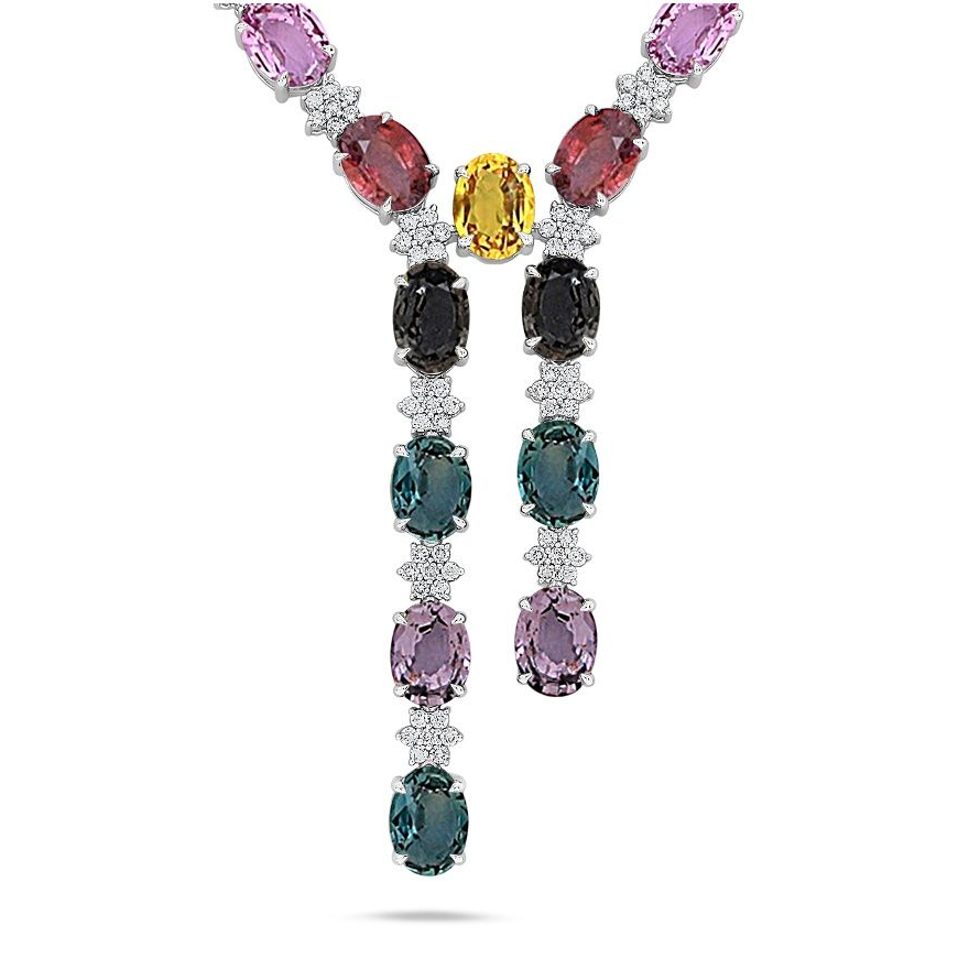 Oval Multi Colored Sapphire Necklace — view 2