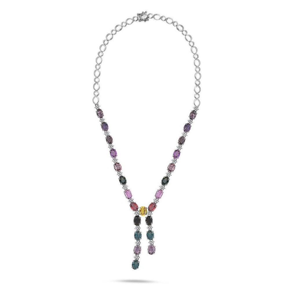 Oval Multi Colored Sapphire Necklace — view 1
