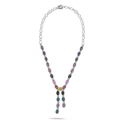 Oval Multi Colored Sapphire Necklace — view 1