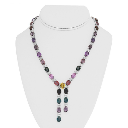 Oval Multi Colored Sapphire Necklace — view 3