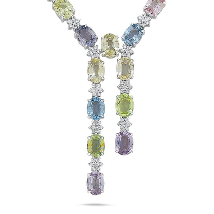 Oval Multi Colored Sapphire Necklace — view 2