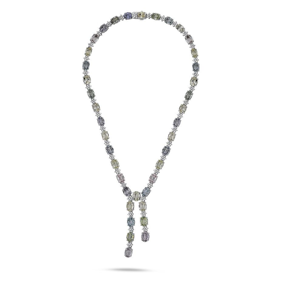 Oval Multi Colored Sapphire Necklace — view 1