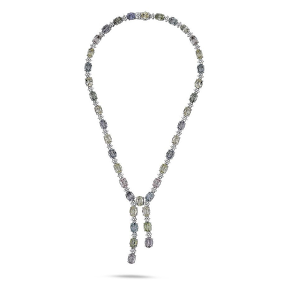 Oval Multi Colored Sapphire Necklace — view 1