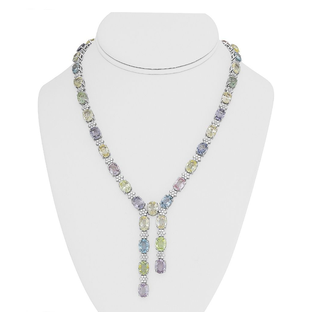 Oval Multi Colored Sapphire Necklace — view 3