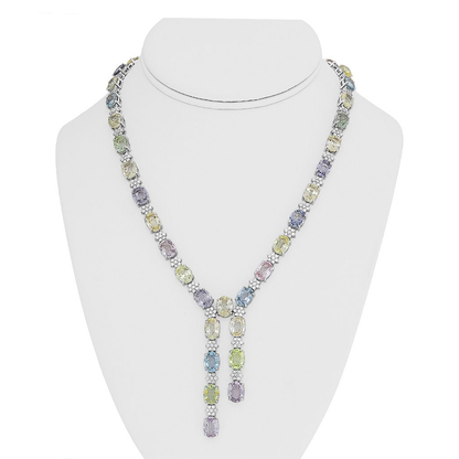 Oval Multi Colored Sapphire Necklace — view 3