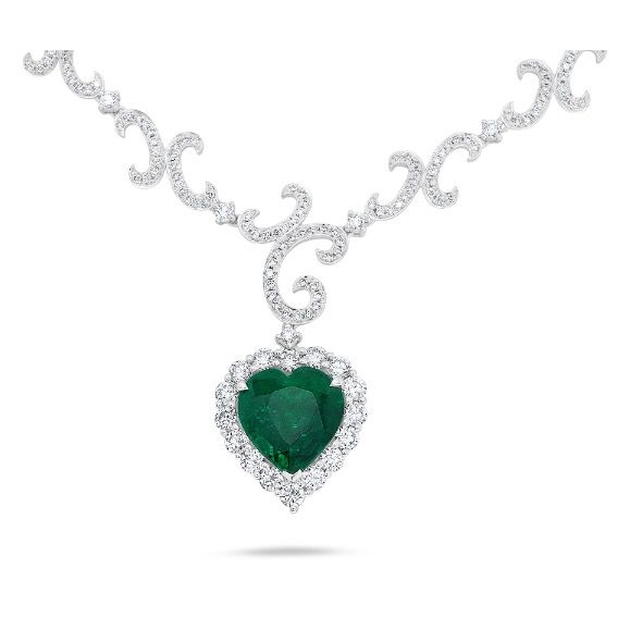 6.24 ct Emerald Heart and Diamond Necklace — view 2