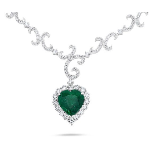 6.24 ct Emerald Heart and Diamond Necklace — view 2