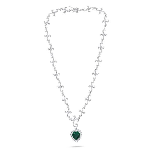 6.24 ct Emerald Heart and Diamond Necklace — view 1