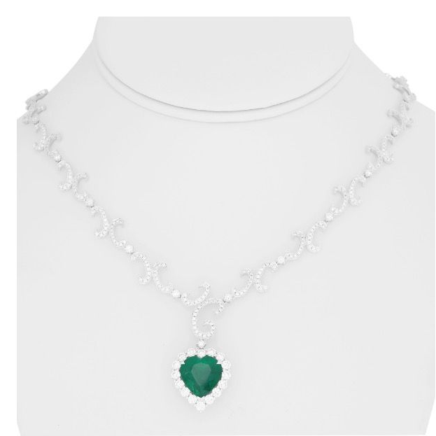 6.24 ct Emerald Heart and Diamond Necklace — view 3