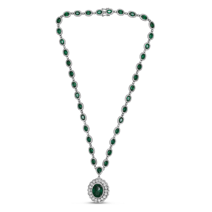 Oval Emerald Flowering Halo Drop Necklace — view 1