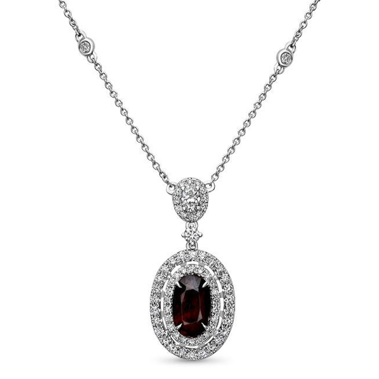 Oval Ruby & Diamond Double Halo Necklace — view 2