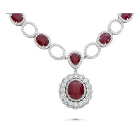 Radiant Triple-Halo Oval Ruby Necklace in 18K Gold, GIA Certified — view 3