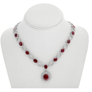 Radiant Triple-Halo Oval Ruby Necklace in 18K Gold, GIA Certified — view 1