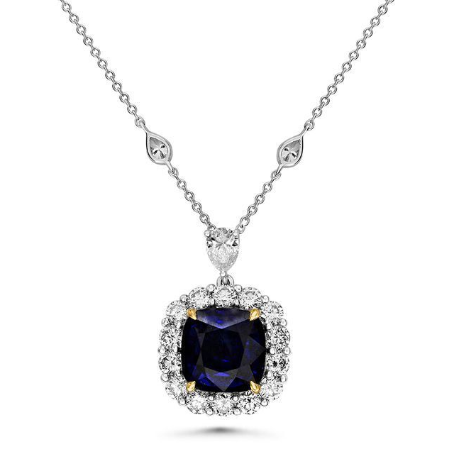 18K Gold Sapphire and Diamond Necklace — view 2