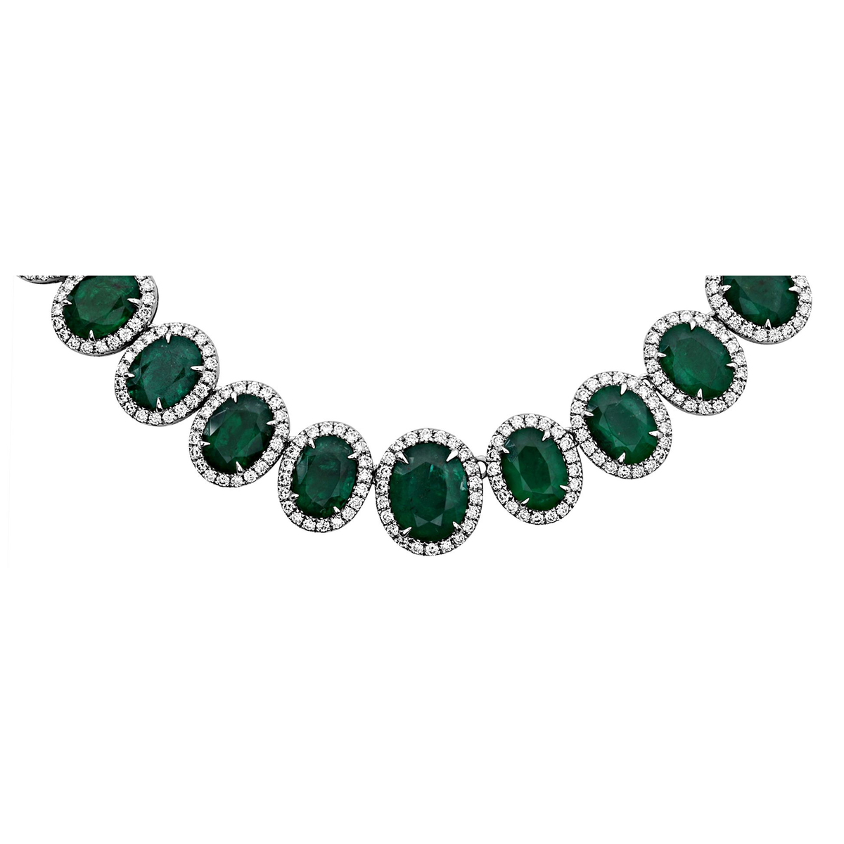 Halo Oval Emerald Necklace in 18K Gold, GIA Certified — view 2